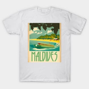 Maldives Boat Vintage Travel Art Poster T-Shirt